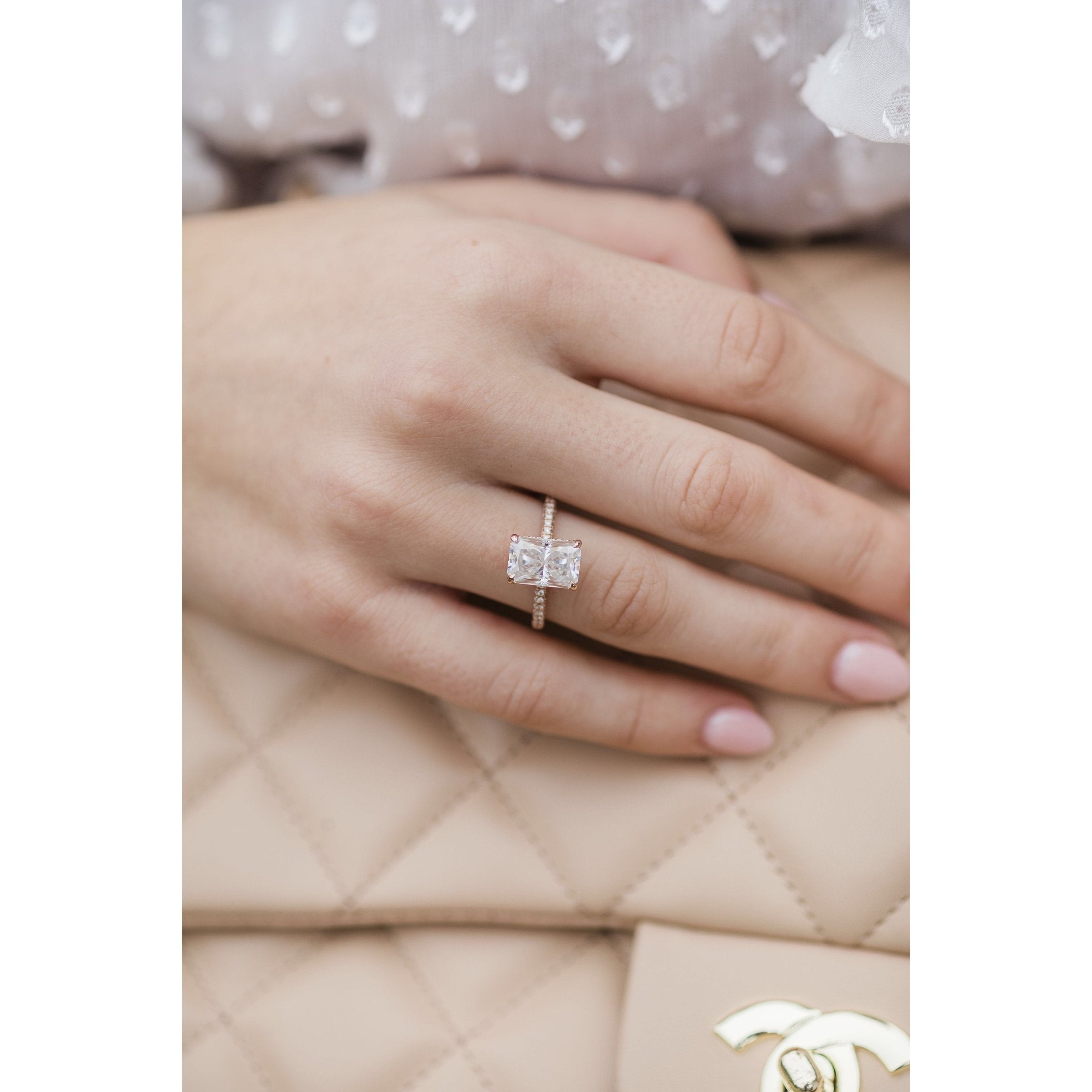 3.55CT Radiant Moissanite Hidden Halo Pave Setting Engagement Ring