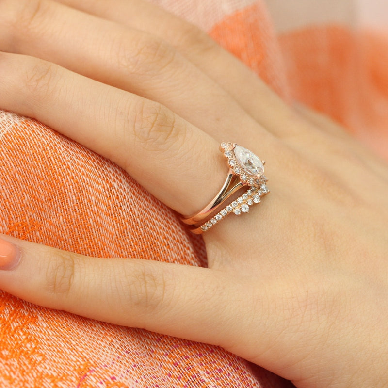 1.60CT Pear Cut Moissanite Halo Bridal Ring Set