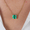 Small Colombian Emerald Solitaire Diamond Necklace for Women