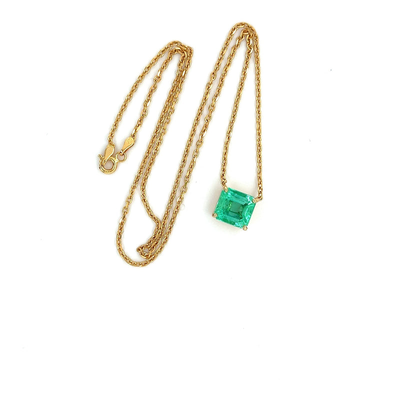 Small Colombian Emerald Solitaire Diamond Necklace for Women
