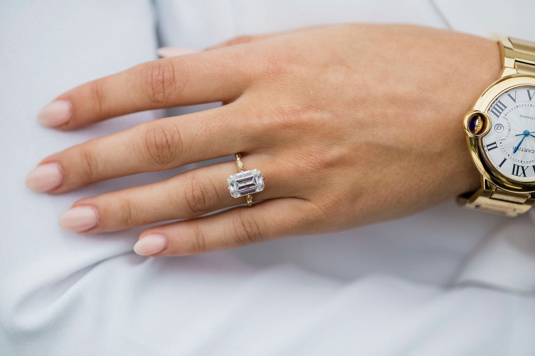 4.10CT Emerald Cut Moissanite Solitaire Engagement Ring