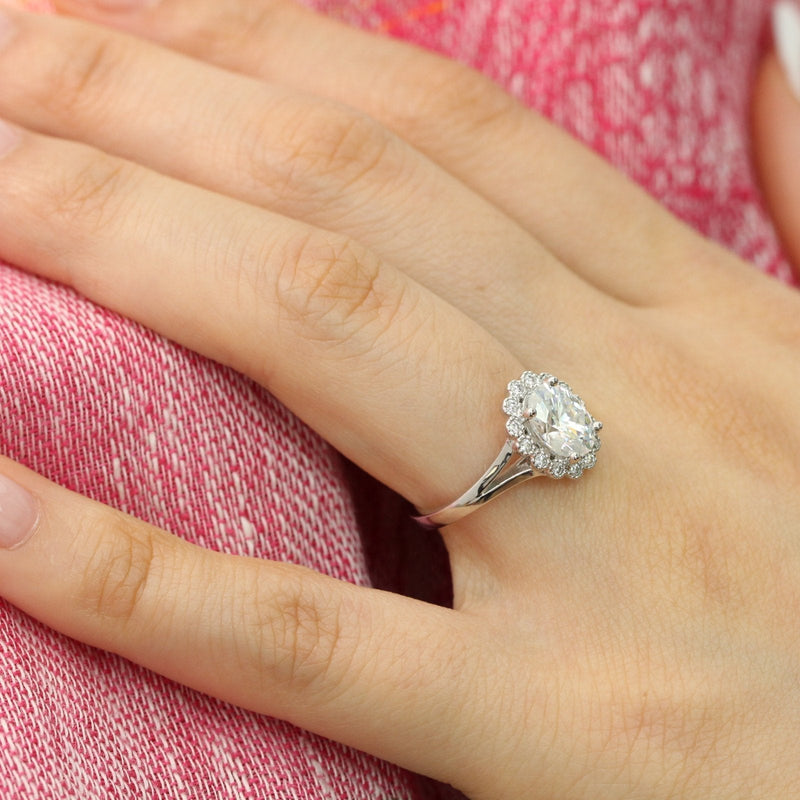 1.50CT Oval Cut Moissanite Halo Split Shank Style Engagement Ring