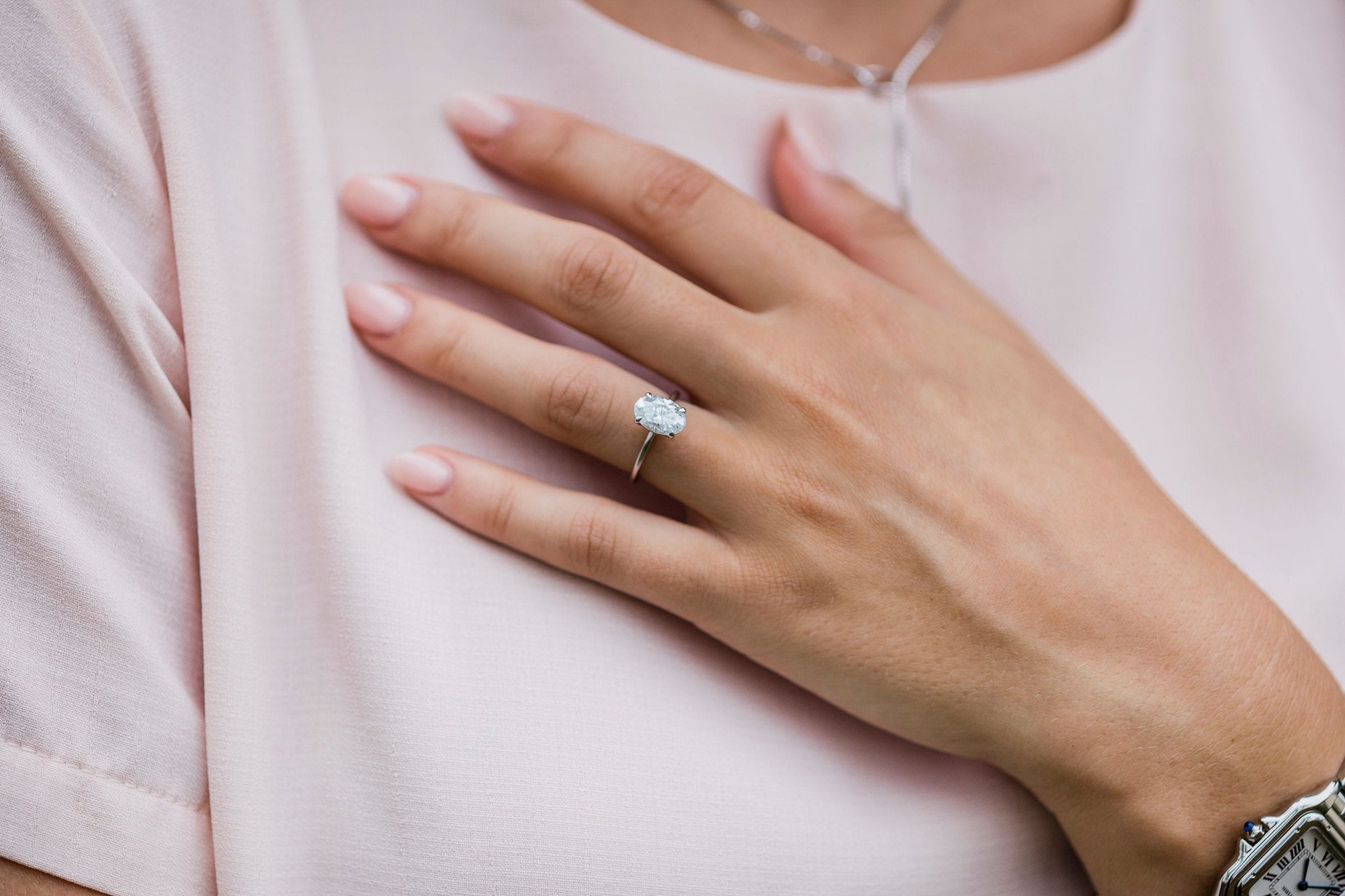 2.10CT Oval Moissanite Solitaire Engagement Ring With Hidden Halo Setting