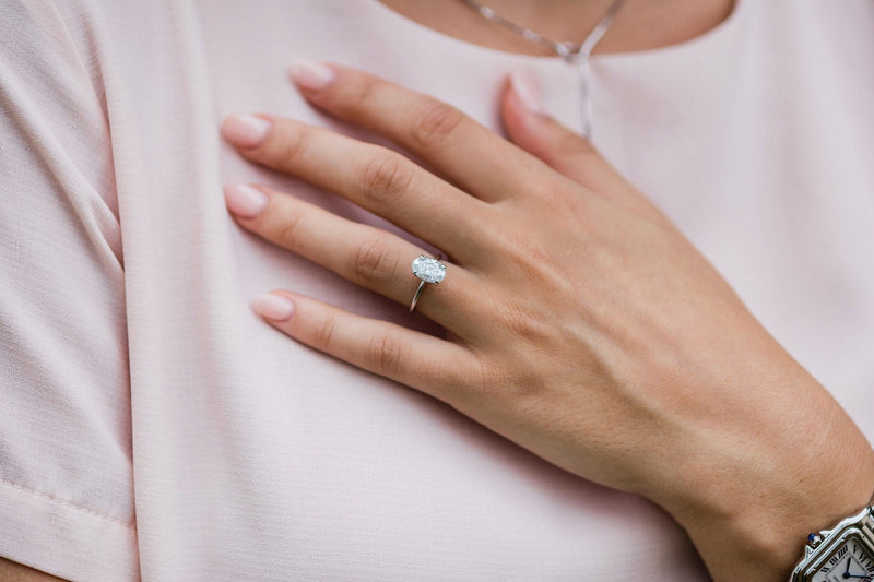 2.10CT Oval Moissanite Solitaire Engagement Ring With Hidden Halo Setting