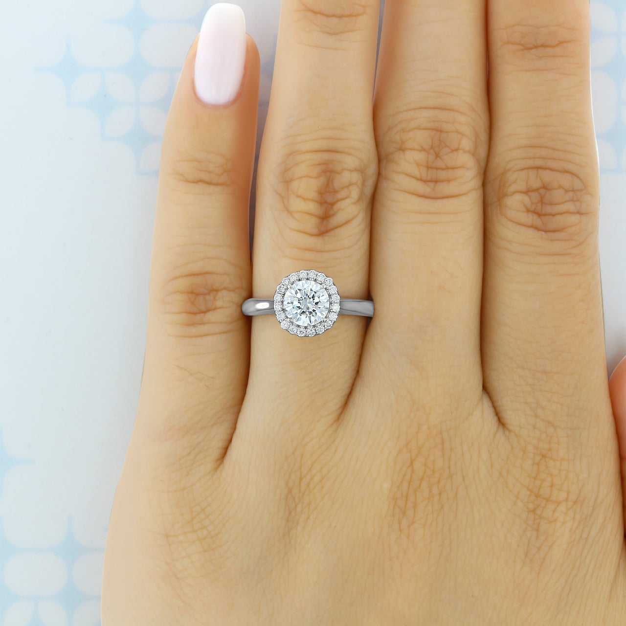 1.0CT Round Cut Thick Band Halo Style Moissanite Engagement Ring