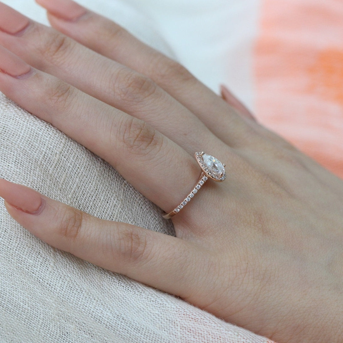 1.50CT Pear Cut Moissanite Halo Engagement Ring