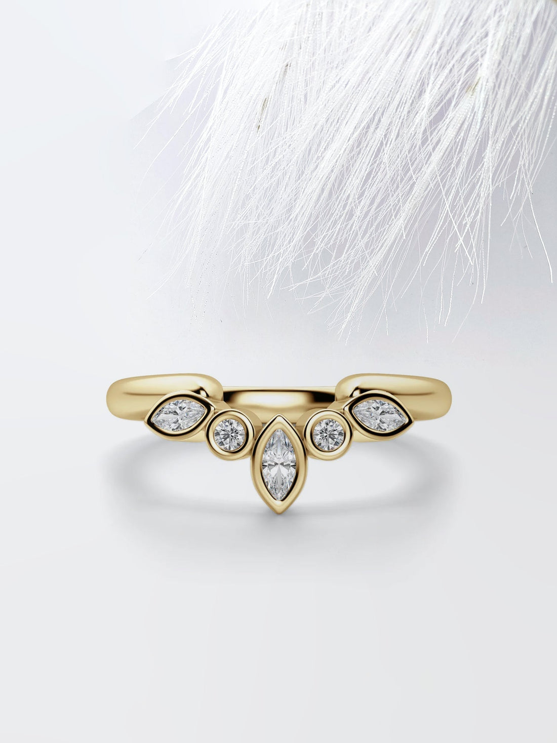 Marquise & Round Cut Moissanite Curved Diamond Wedding Band