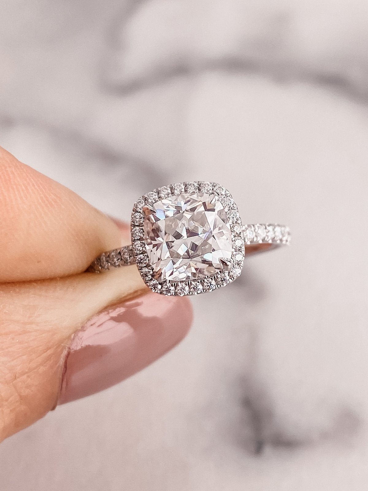 1.50CT Cushion Cut Halo Style Moissanite Engagement Ring