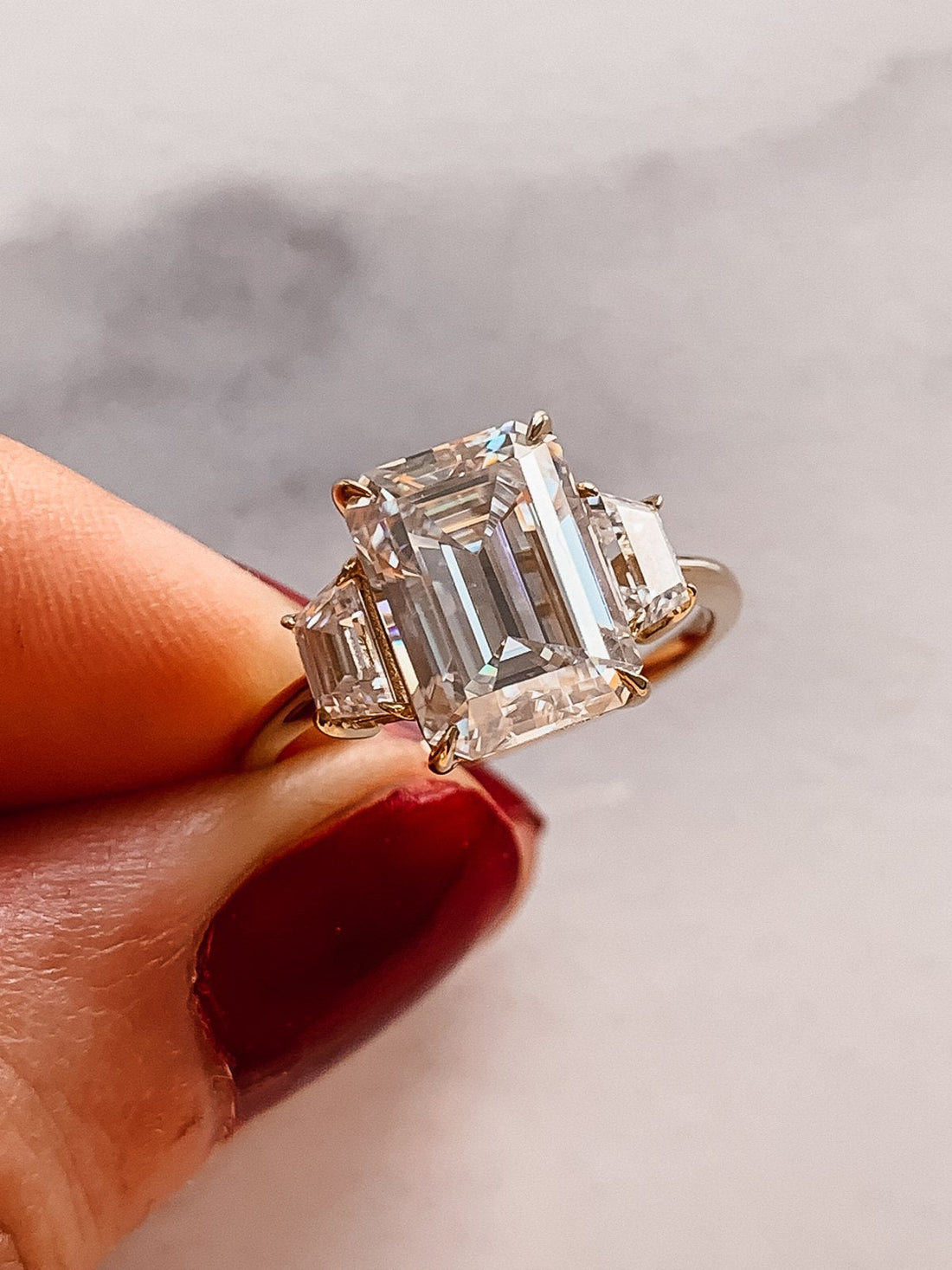 3.50CT Emerald Cut Moissanite 3 Stones Engagement Ring