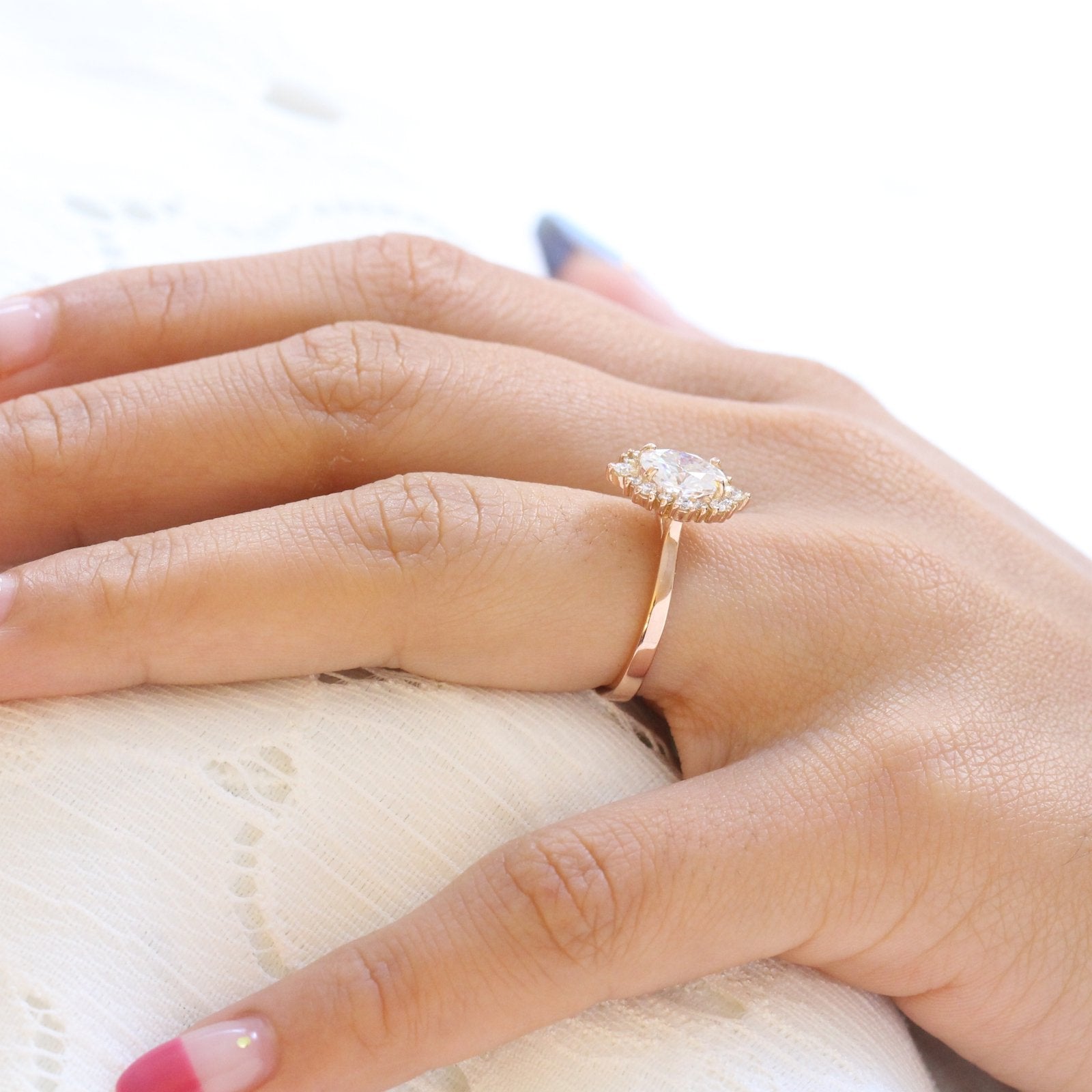 1.50CT Oval Cut Cluster Halo Style Moissanite Engagement Ring