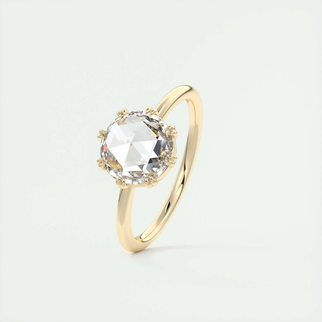 1.85 Ct Rose Cut Solitaire Full Bezel Moissanite Diamond  Engagement Ring