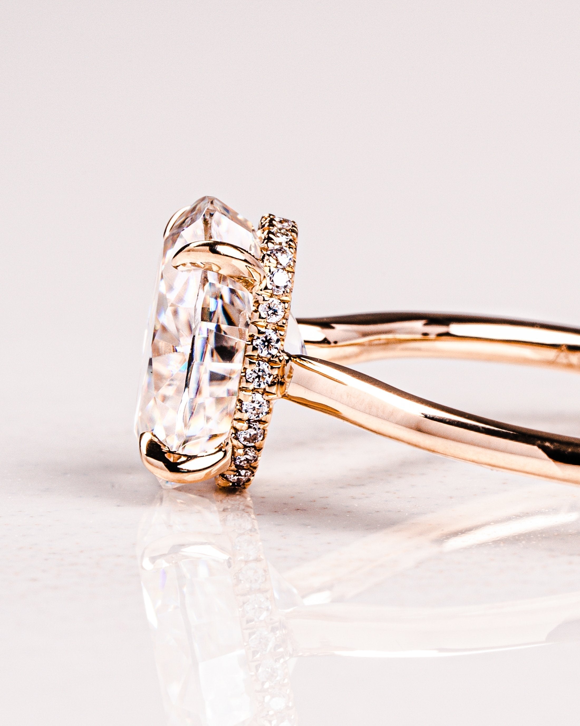 2.0CT Oval Moissanite Solitaire Engagement Ring With Hidden Halo Setting