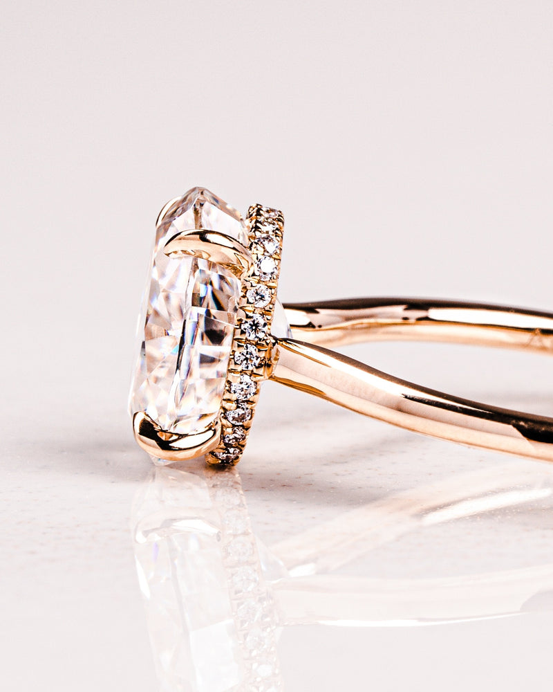 2.0CT Oval Moissanite Solitaire Engagement Ring With Hidden Halo Setting