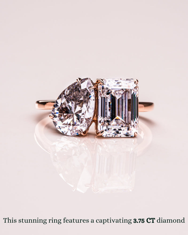 3.75 TCW Emerald & Pear F/VS2 CVD Diamond Two Stone Engagement Ring