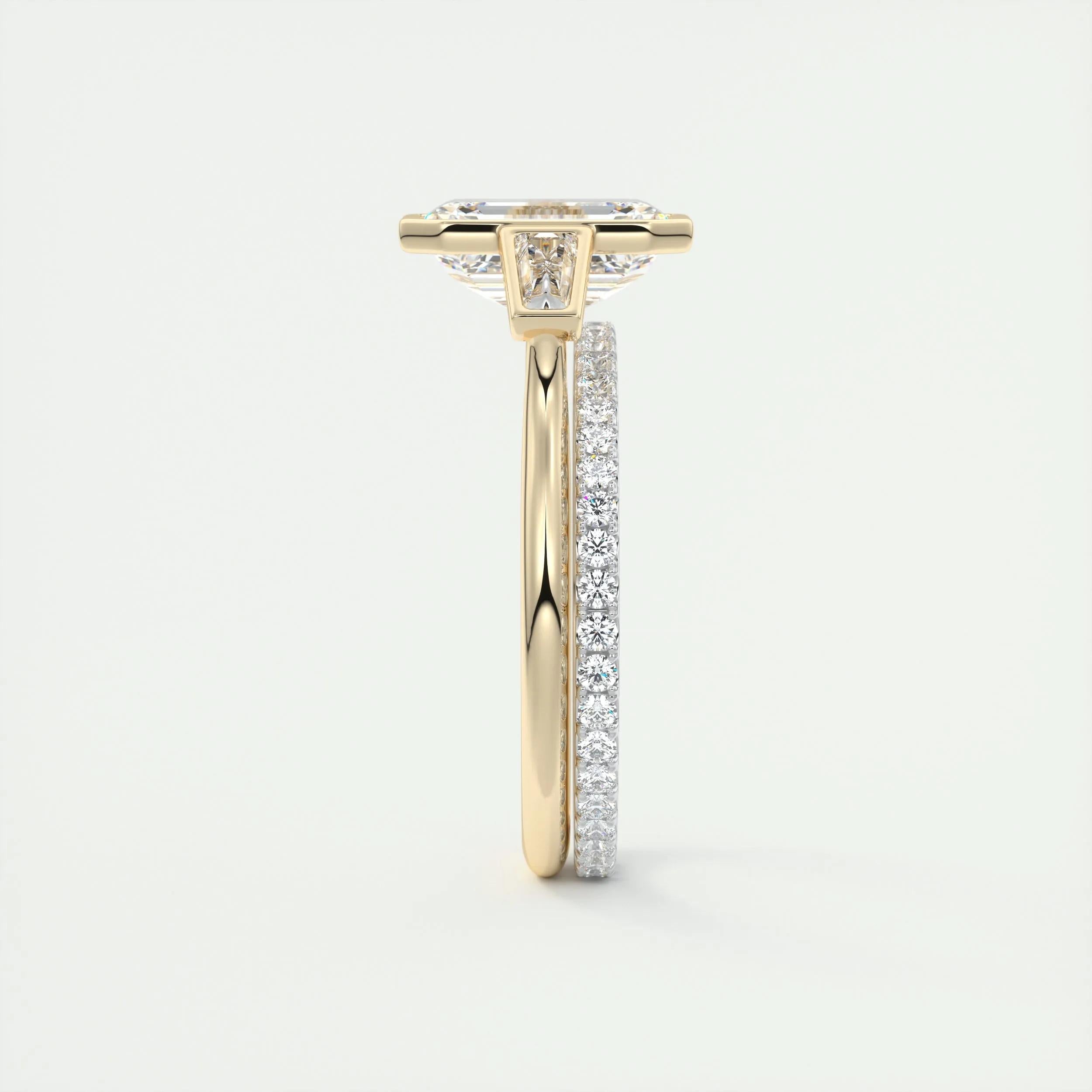 2.5 Ct Emerald Three Stone Bezel Moissanite Engagement Ring