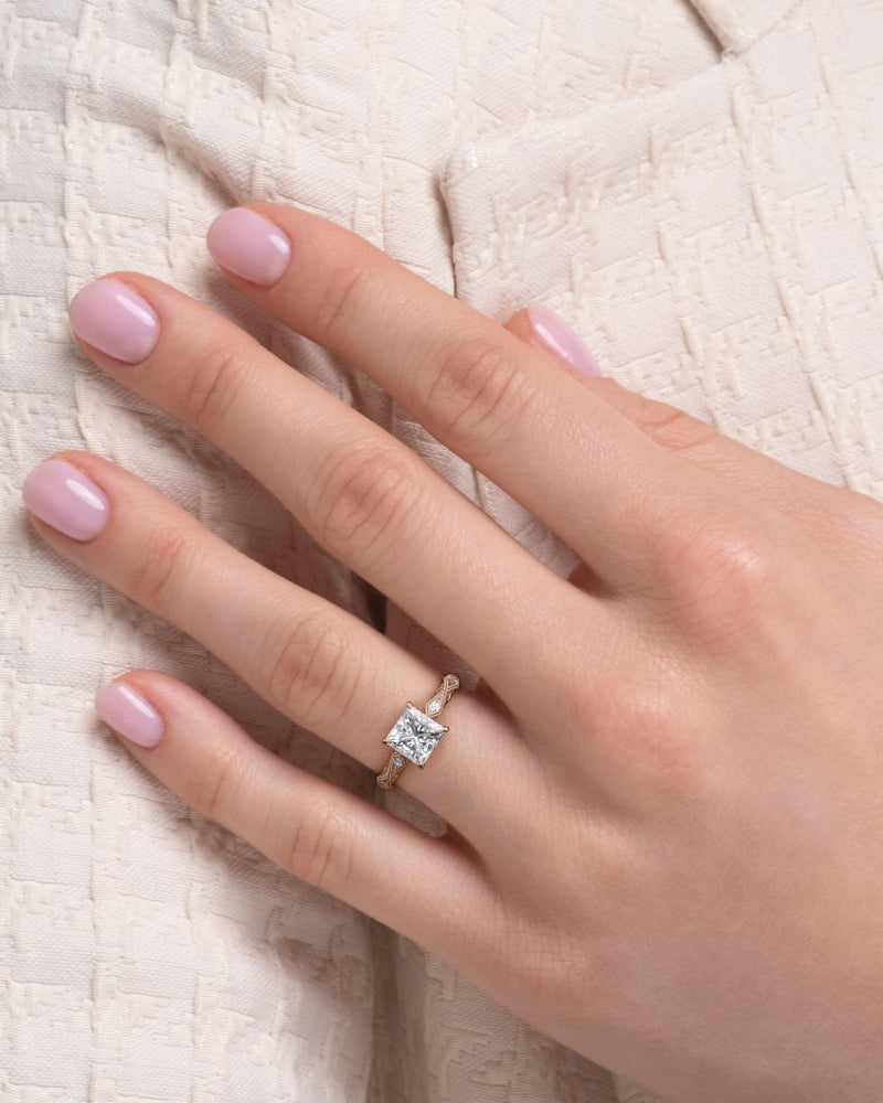 2.0 - 4.0 CT Princess Cut CVD Diamond Hidden Halo & Vintage Setting Engagement Ring