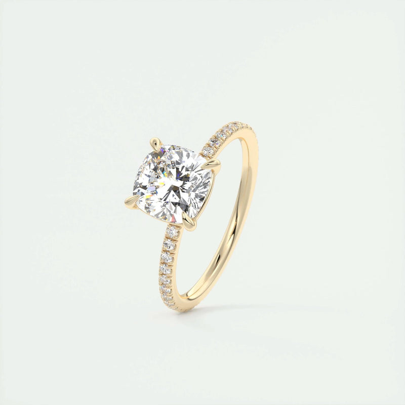 2.54 Ct Cushion Pavé Moissanite Diamond Engagement Ring
