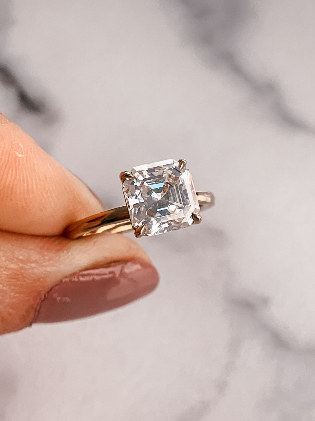 4.0CT Asscher Moissanite Solitaire Diamond Engagement Ring