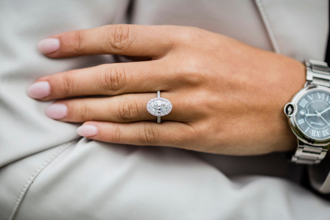 3.85CT Oval Moissanite Triple Pave Setting Engagement Ring