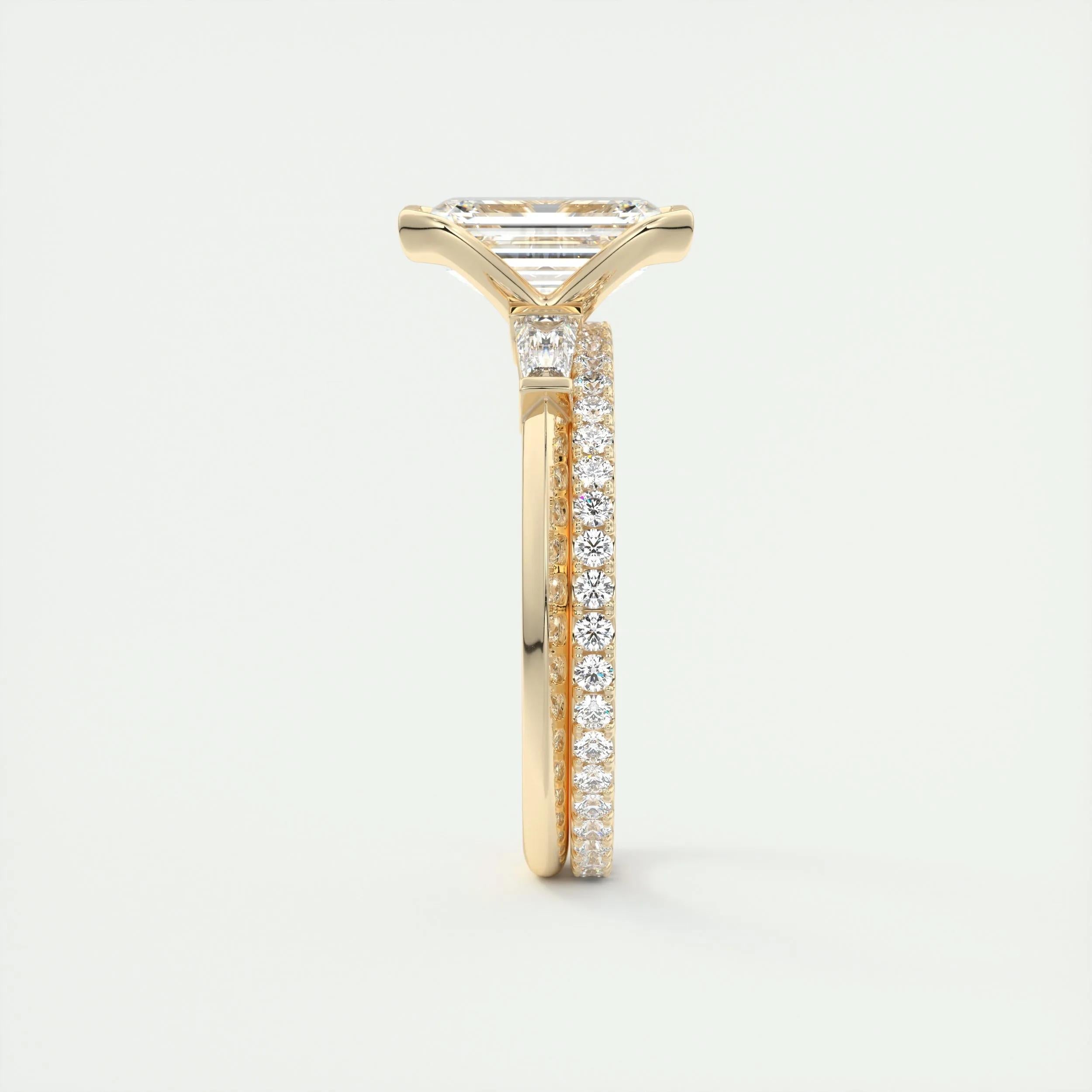 2.4 Ct Emerald Three Stone Half Bezel Solitaire Moissanite Engagement Ring