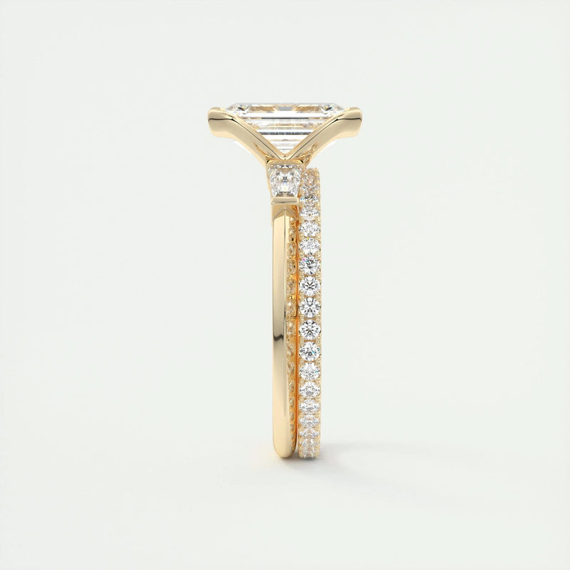 2.4 Ct Emerald Three Stone Half Bezel Solitaire Moissanite Engagement Ring