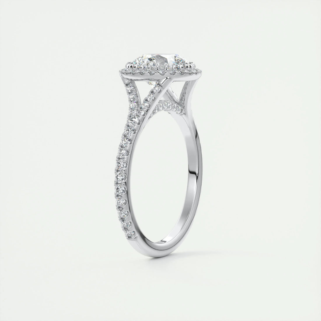 3.05 Ct Round Halo Cathedral Moissanite Diamond Engagement Ring