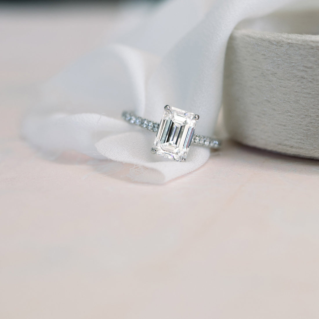 1.75CT Emerald Cut Moissanite Pave Setting Engagement Ring