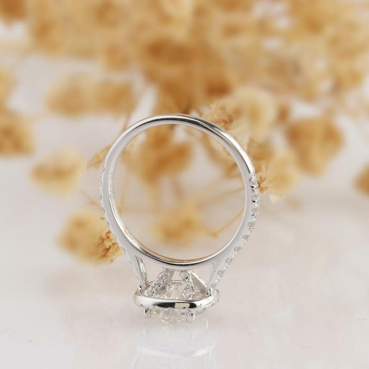 1.0CT Round Brilliant Cut Halo Style Moissanite Engagement Ring