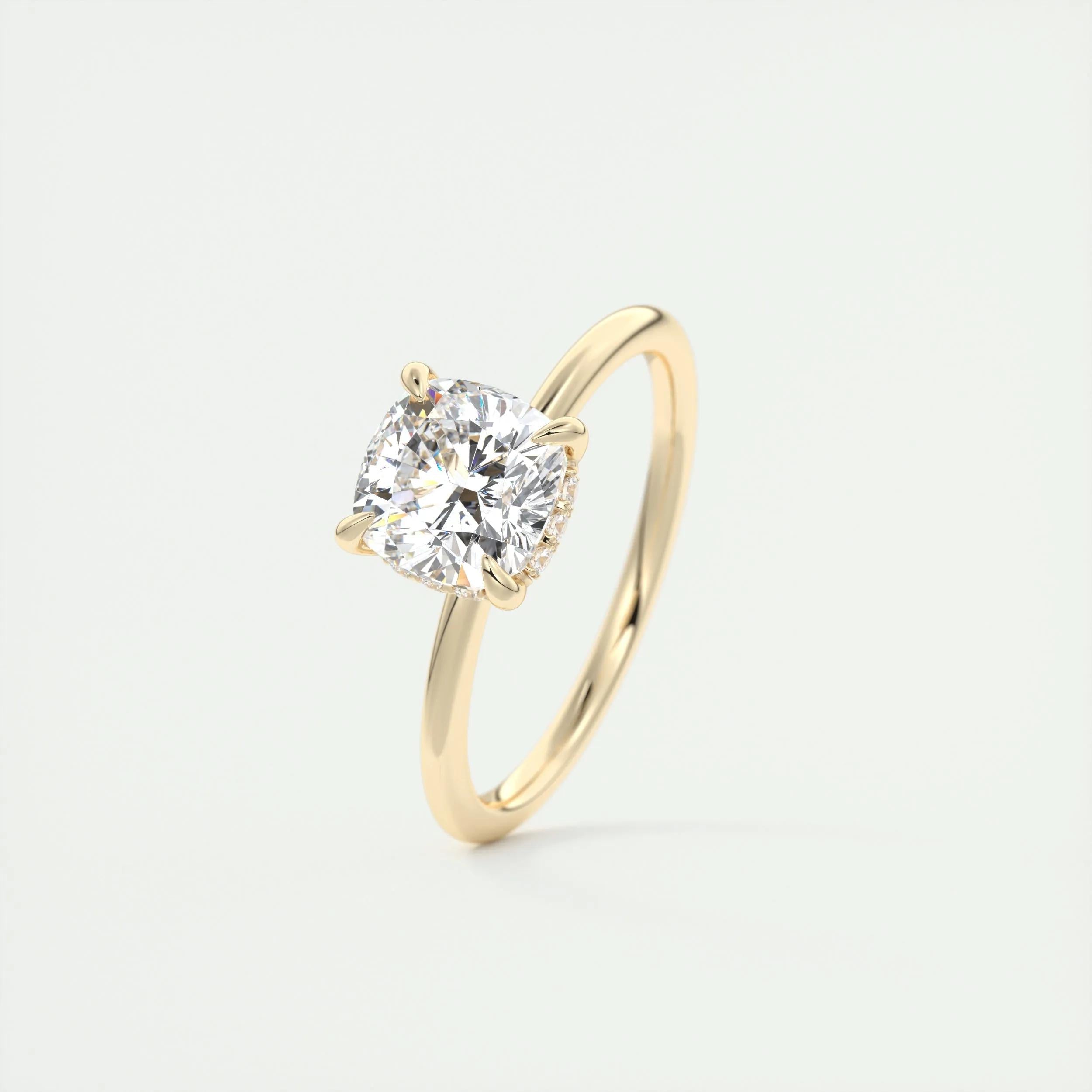 2.0 Ct Cushion Solitaire With Hidden Halo Moissanite Diamond Engagement Ring