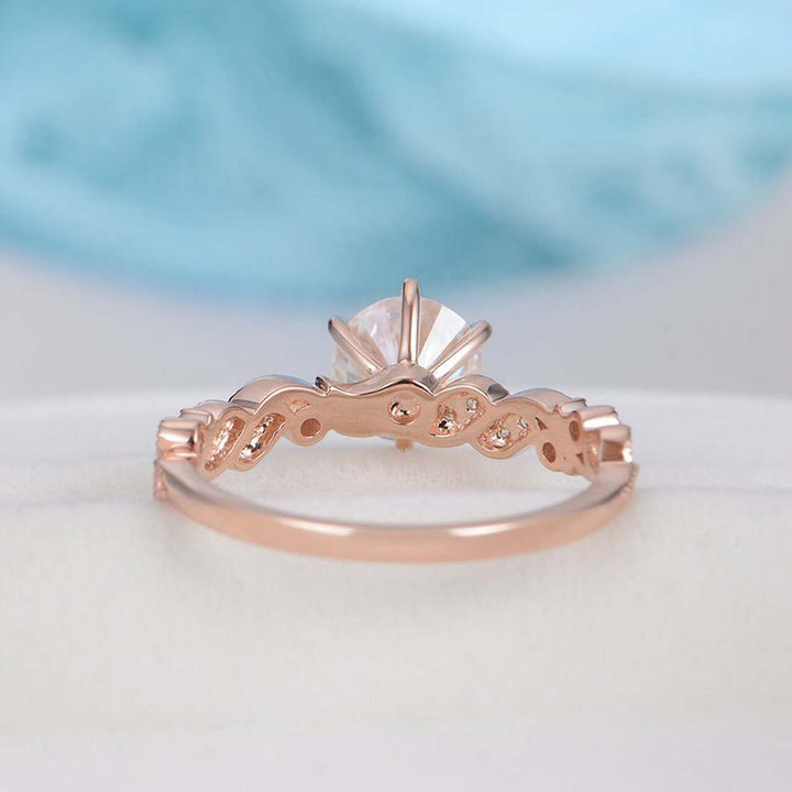 1.0CT Round Cut Art Deco Pave Style Moissanite Engagement Ring