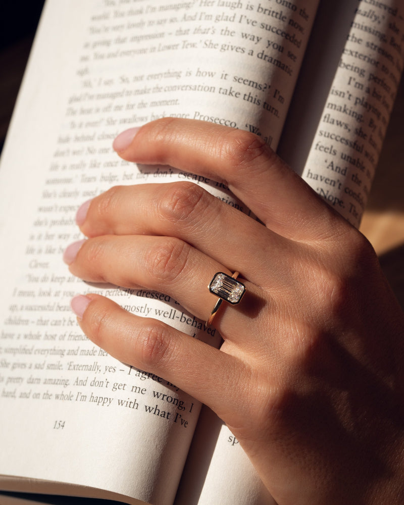 2.50CT Emerald Cut Diamond Moissanite Bezel Engagement Ring