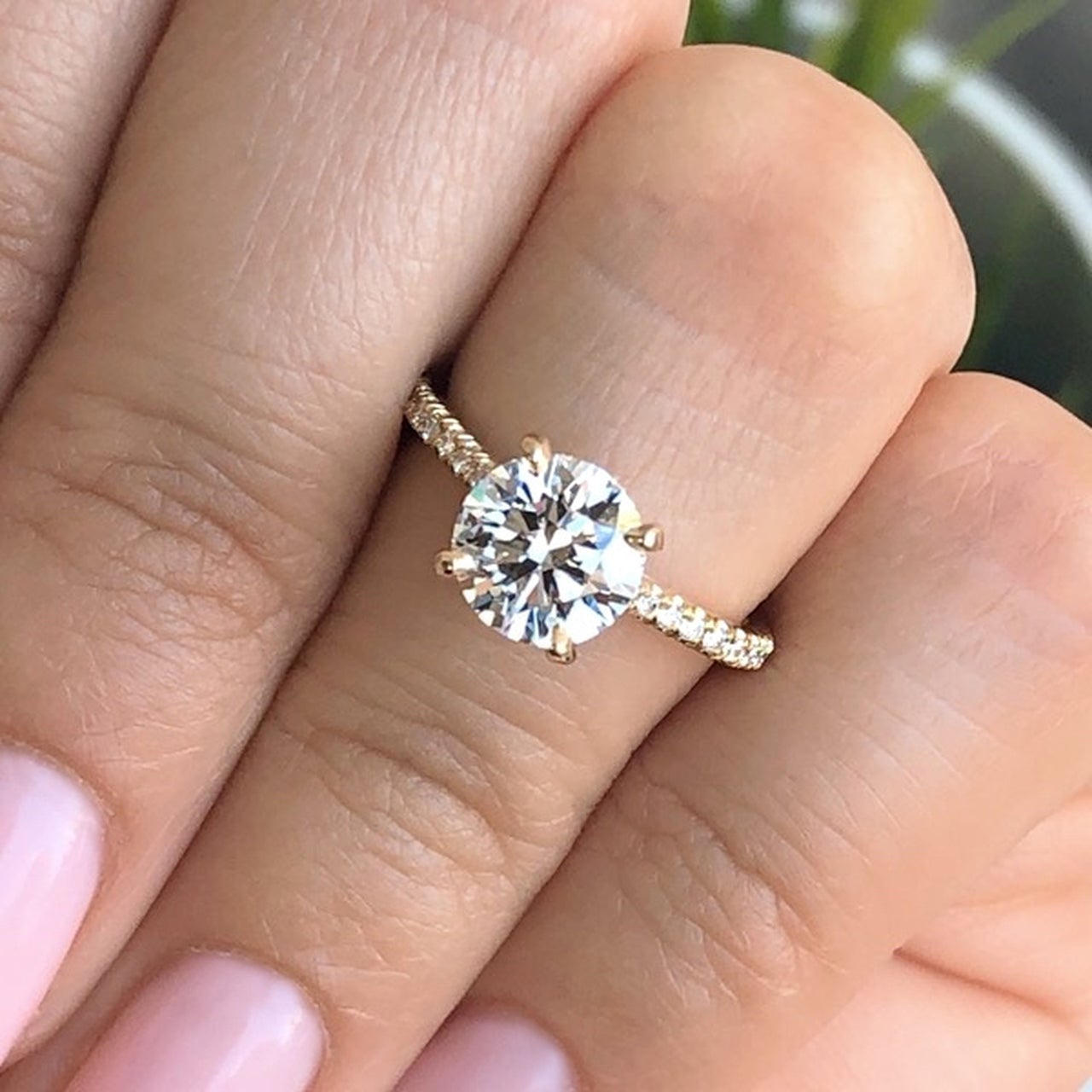 1.0CT Round Cut Hidden Halo Pave Style Moissanite Engagement Ring