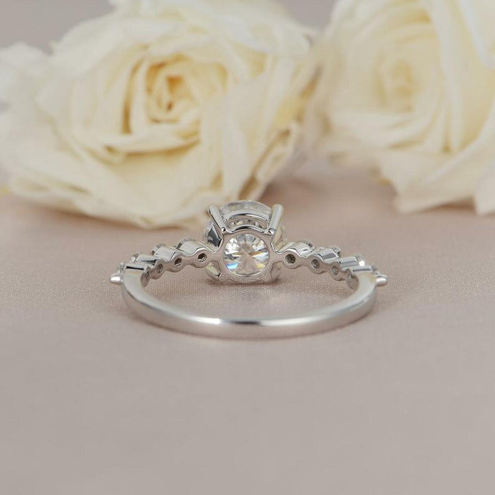 1.0CT Round Brilliant Cut Pave Style Moissanite Engagement Ring