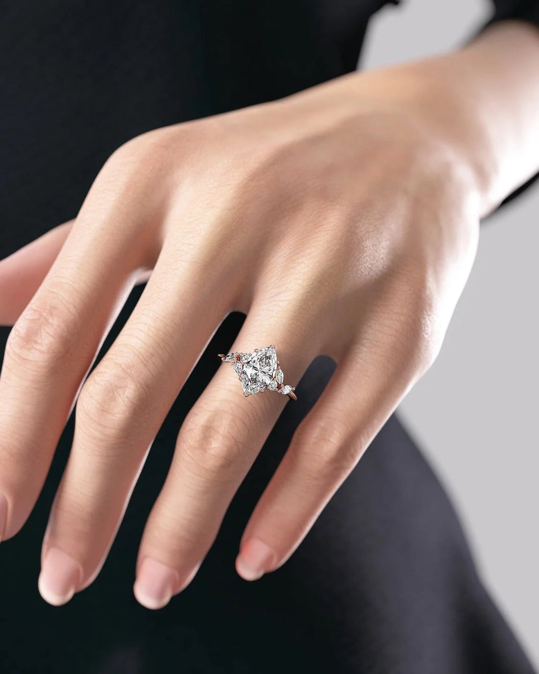2.0 - 4.0 CT Marquise shaped CVD Diamond Cluster Engagement Ring