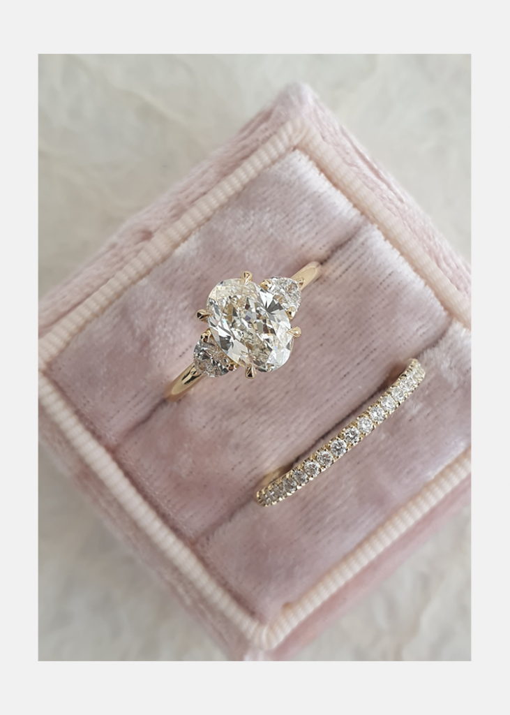 1.50ct Oval Cut Moissanite Three Stone Heart Accent Diamond Engagement Ring