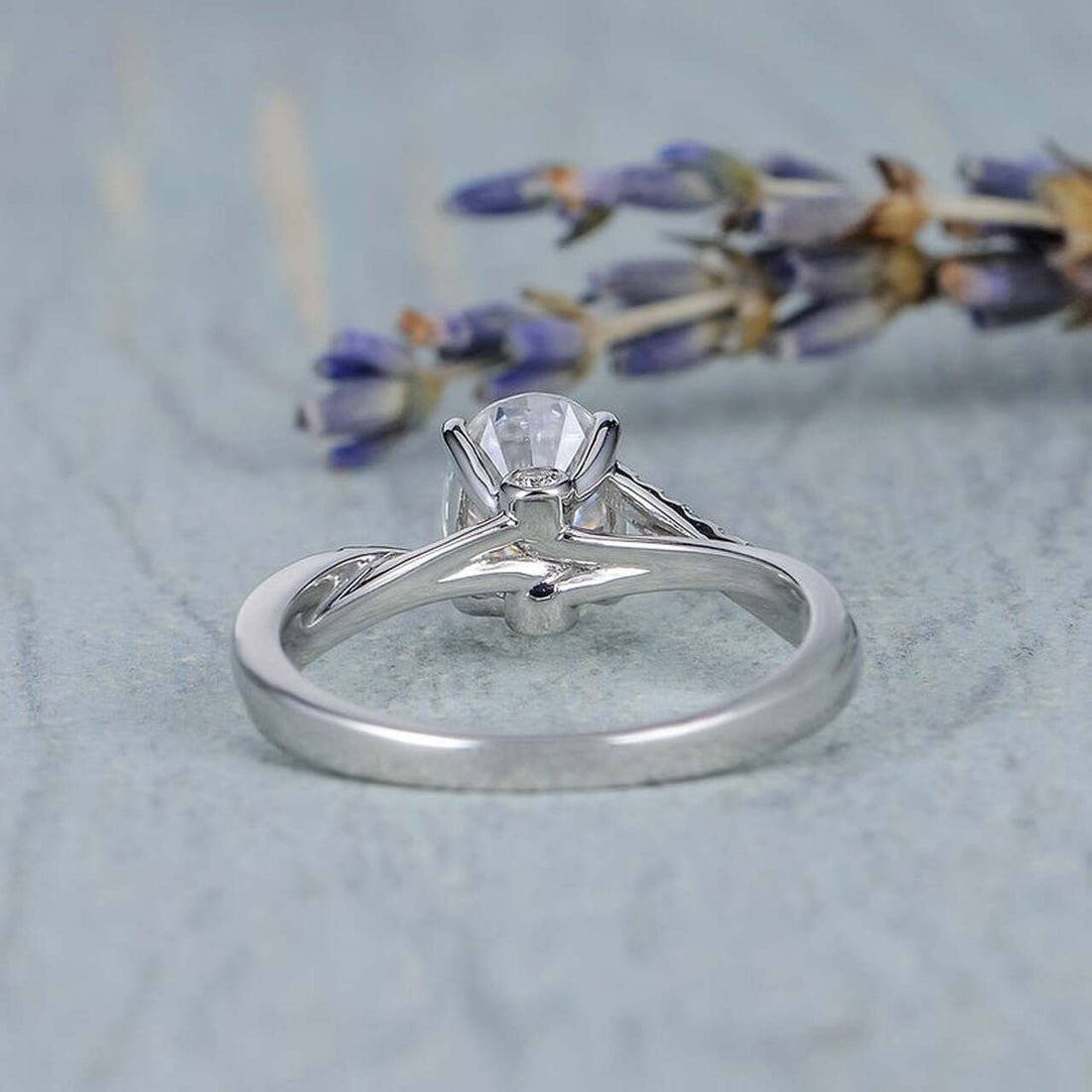 1.50CT Oval Cut Cross Over Pave Style Moissanite Engagement Ring