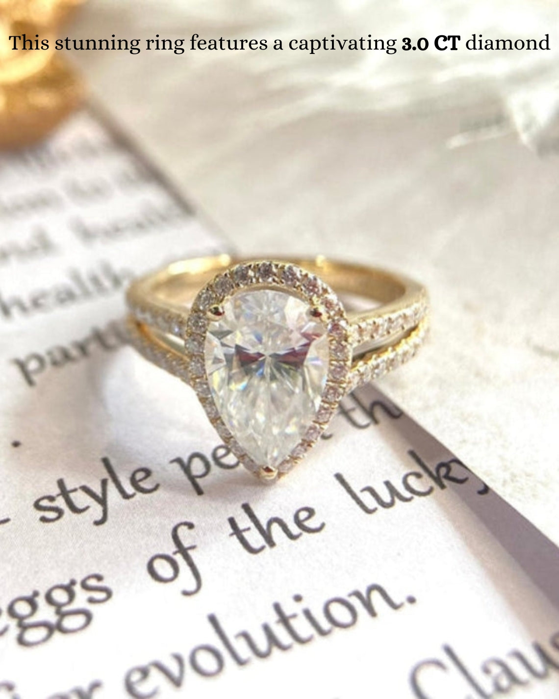 1.0 - 3.0 CT Pear CVD Diamond Halo Cathedral Setting Engagement Ring