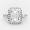 3.0ct Emerald Moissanite Halo Pave Setting Engagement Ring
