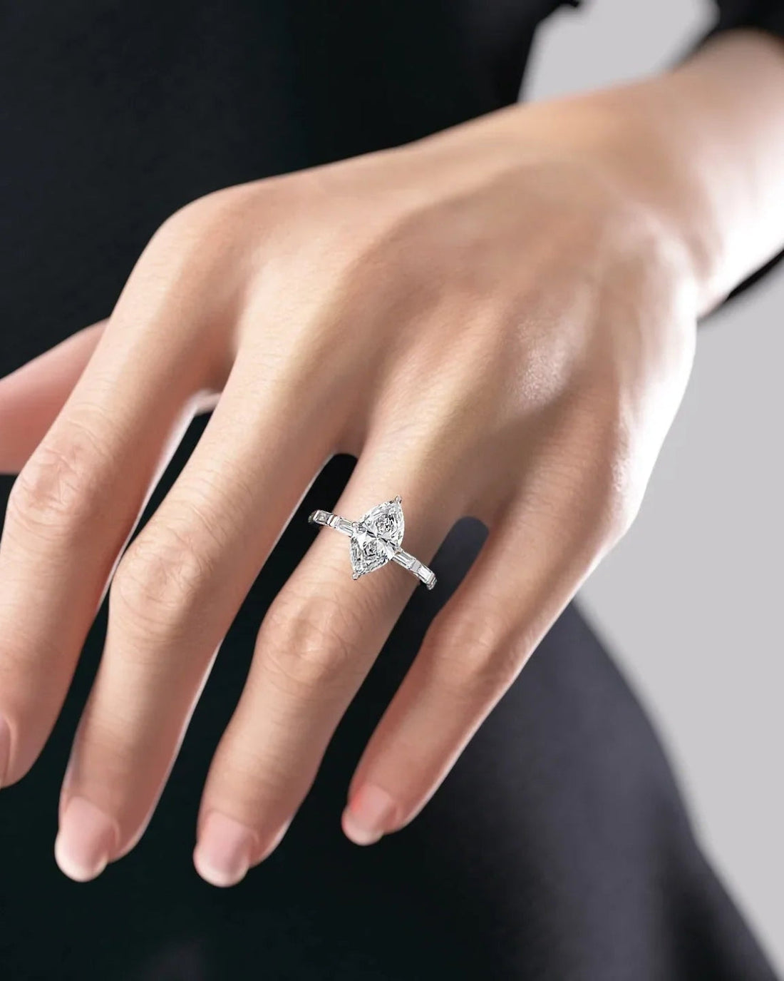 2.0 - 4.0 CT Marquise shaped CVD Diamond Pave & Hidden Halo Engagement Ring