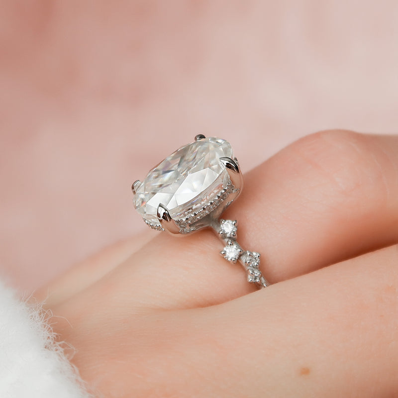 2.0 -4.0 CT Oval Cut CVD Diamond Hidden Halo & Pave Engagement Ring