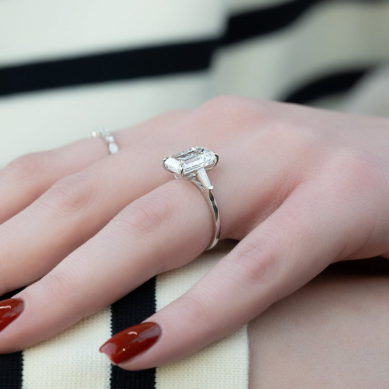 2.0 - 4.0 CT Emerald Cut CVD Diamond Three Stone Engagement Ring