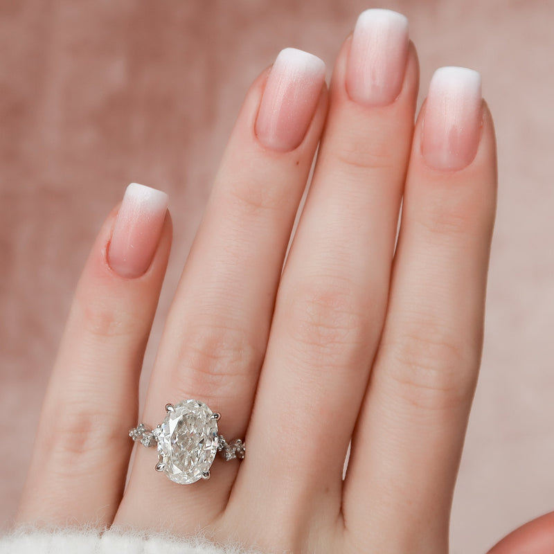 2.0 -4.0 CT Oval Cut CVD Diamond Hidden Halo & Pave Engagement Ring