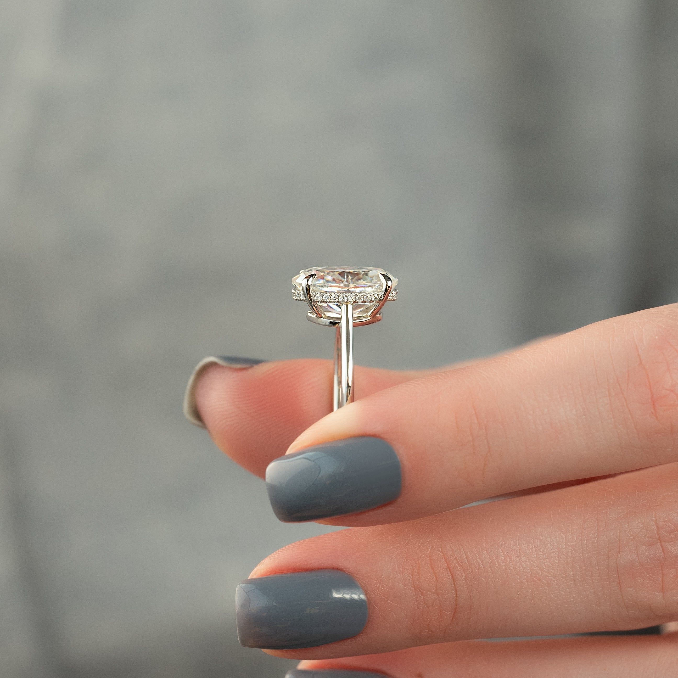 2.0 -4.0 CT Oval Cut CVD Diamond Hidden Halo Engagement Ring