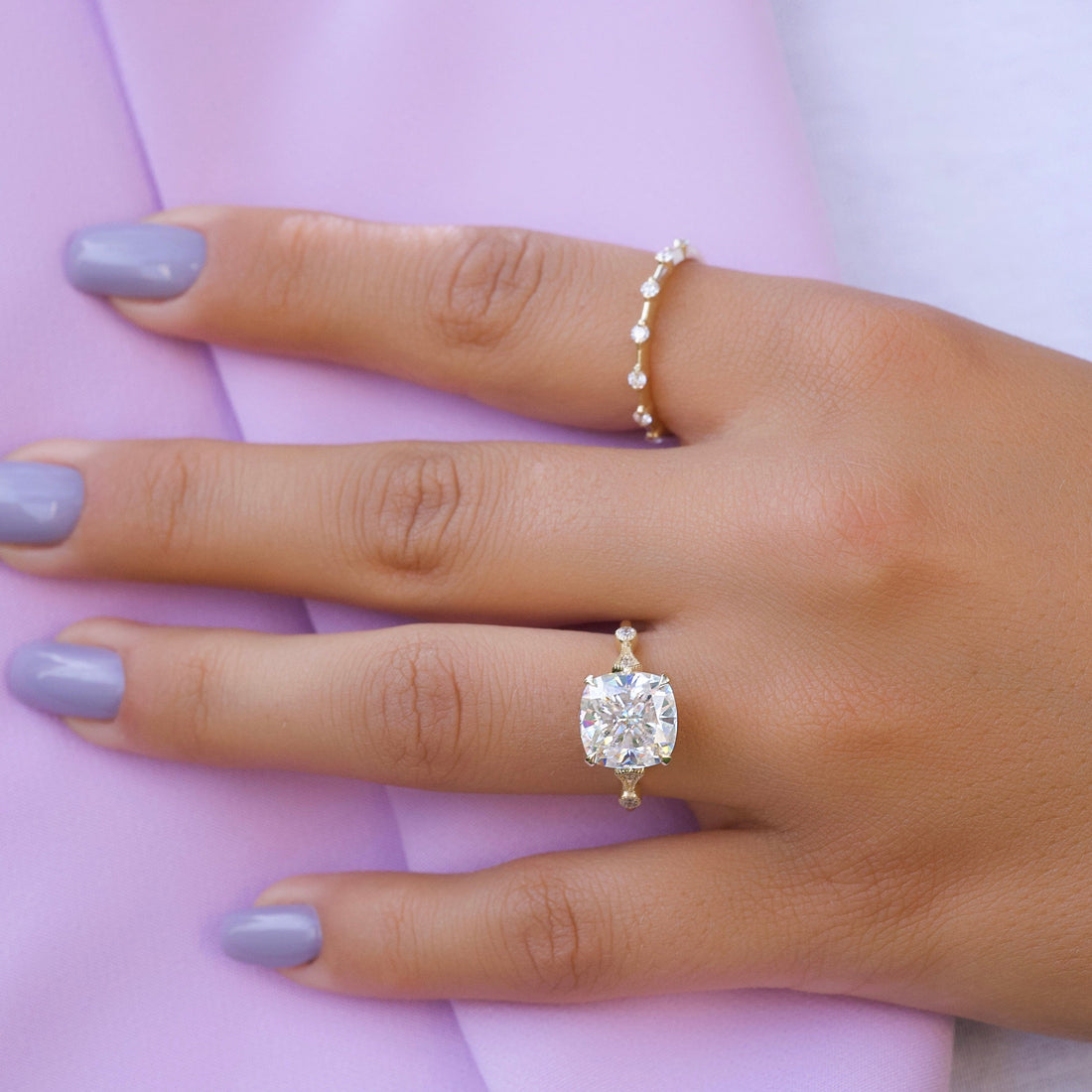 2.0 - 4.0 CT Cushion Cut CVD Diamond Milgrain Engagement Ring