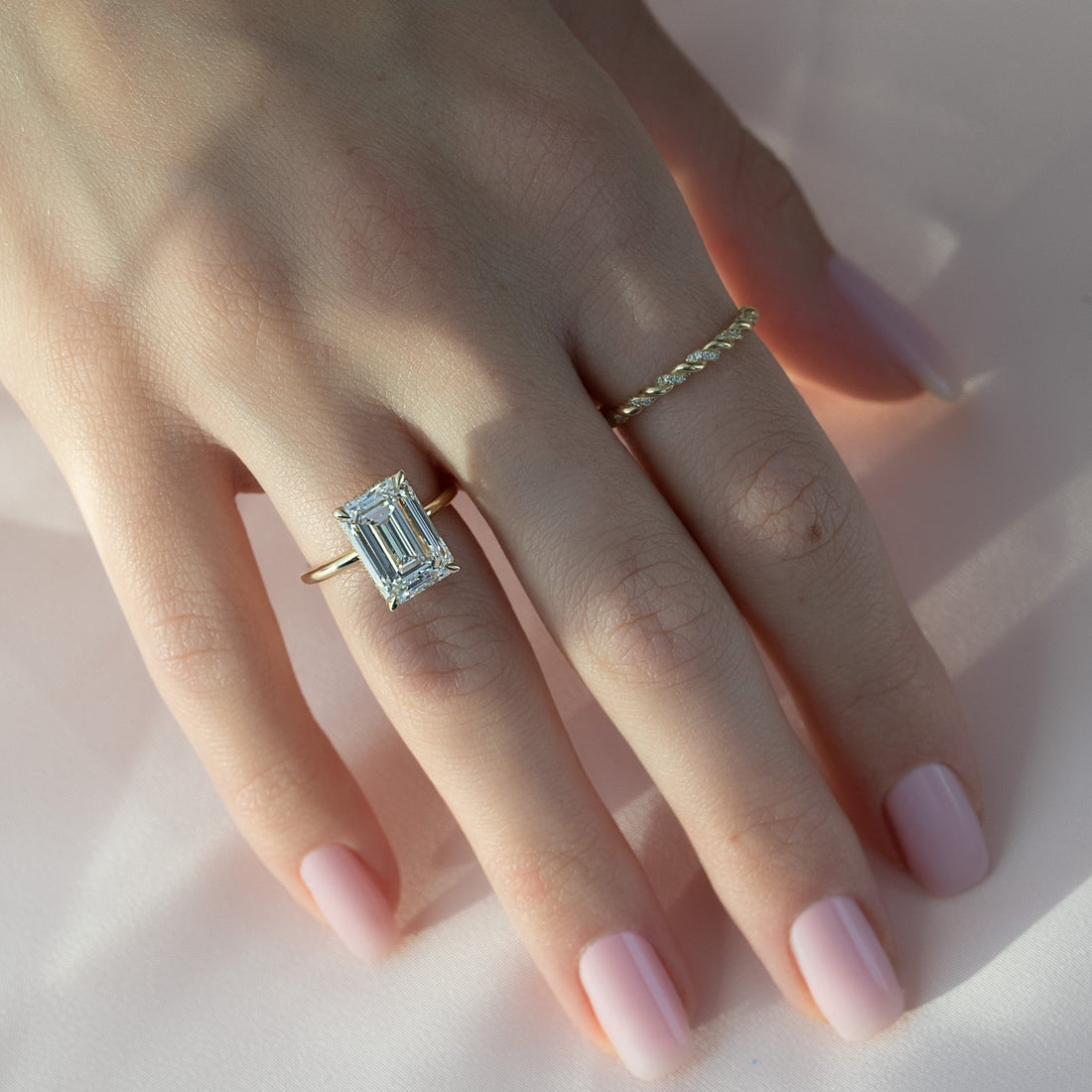 2.0 - 4.0 CT Emerald Cut CVD Diamond Hidden Halo Engagement Ring