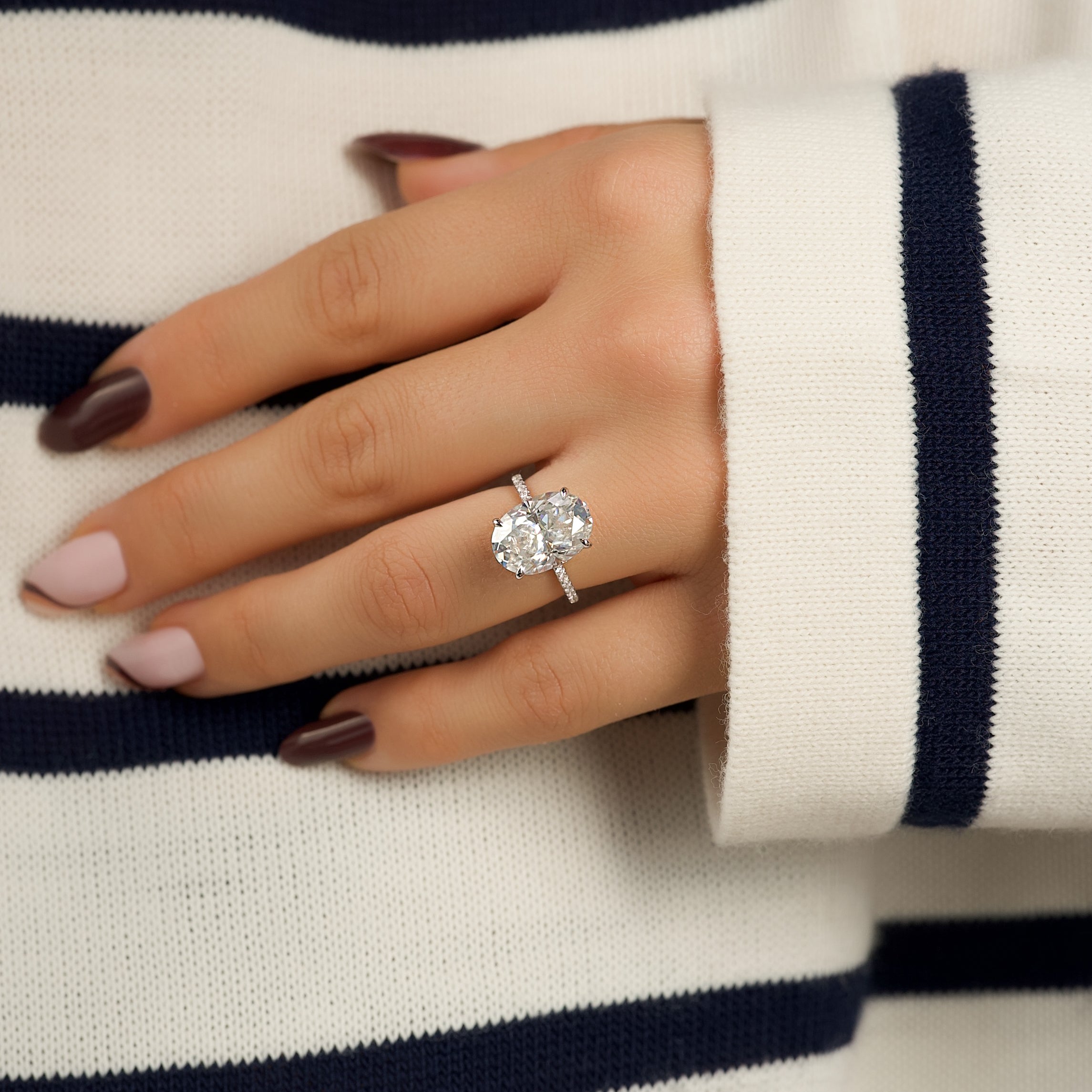 2.0 -4.0 CT Oval Cut CVD Diamond Hidden Halo & Pave Engagement Ring