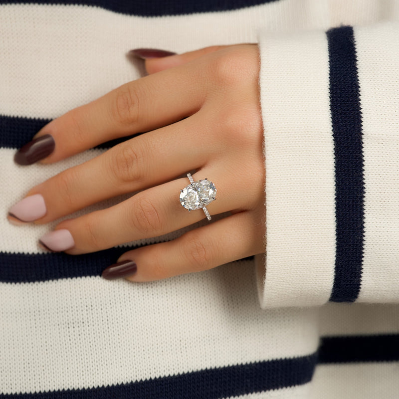 2.0 -4.0 CT Oval Cut CVD Diamond Hidden Halo & Pave Engagement Ring