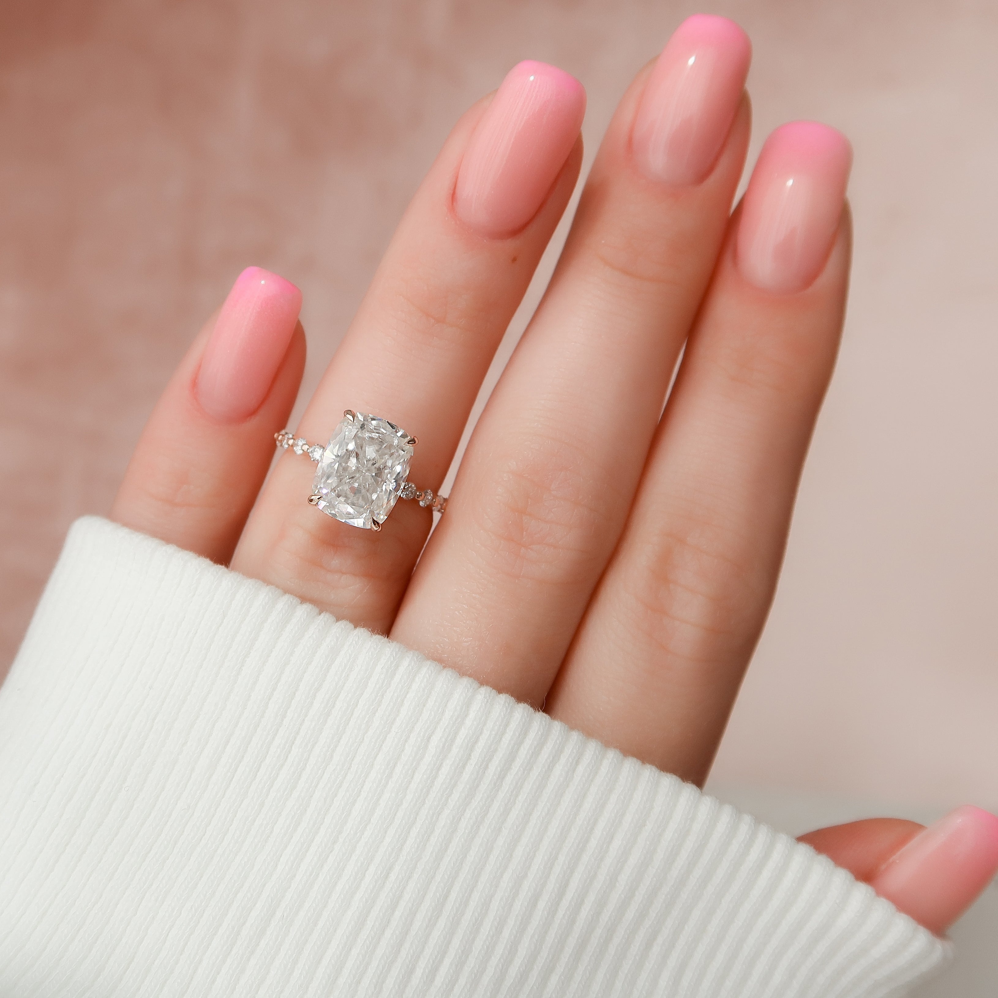 2.0 - 4.0 CT Elongated Cushion Cut CVD Diamond Hidden Halo & Pave Style Engagement Ring