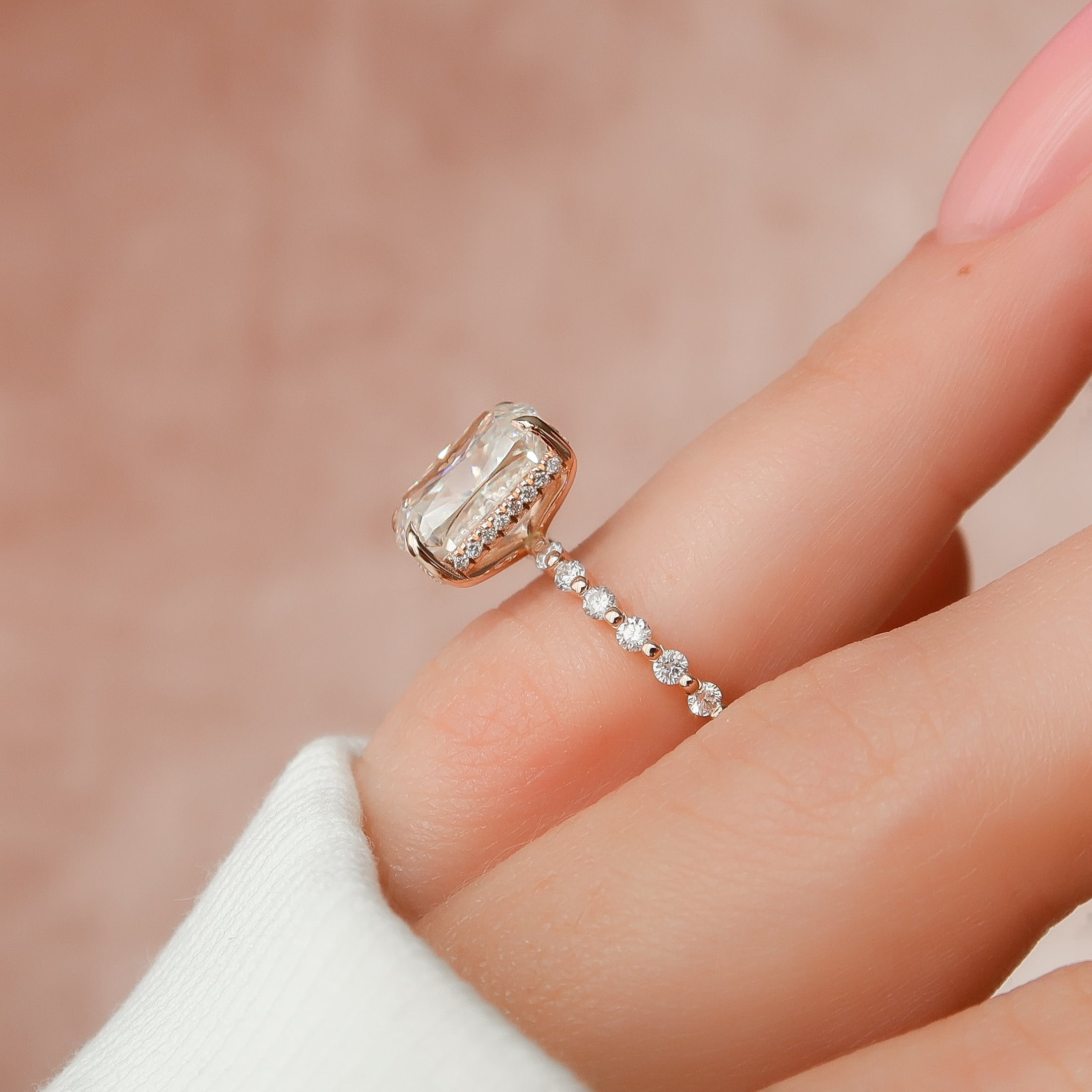 2.0 - 4.0 CT Elongated Cushion Cut CVD Diamond Hidden Halo & Pave Style Engagement Ring