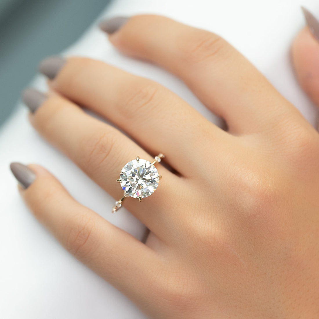 1.50 - 3.50 CT Round Cut CVD Diamond Hidden Halo & Pave Engagement Ring